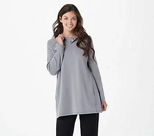 Susan Graver Weekend Cotton Modal French Terry Tunic, Size Small, Quiet Grey