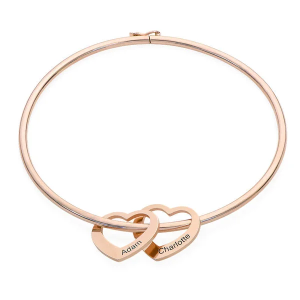Bangle Bracelet with Heart Shape Pendants in Rose Gold Plating - Grandmother Gifts - Grandma Bracelet