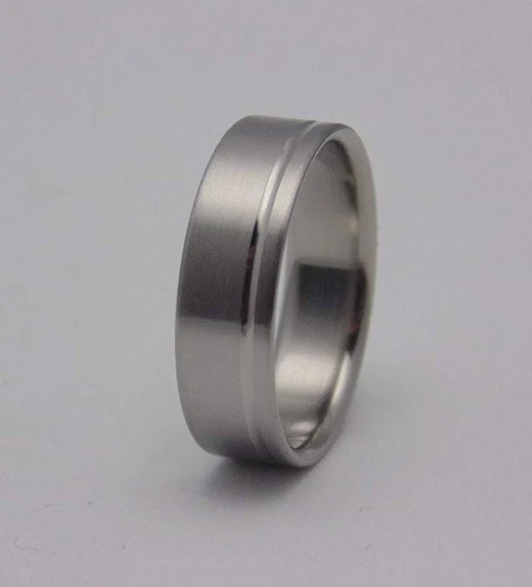 Titanium with Polished Groove Wedding Ring 9, 7mm
