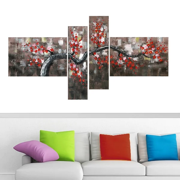 Design Art Pink Oversized Floral Canvas Art Print - 4 Pieces, 60x22 x 32