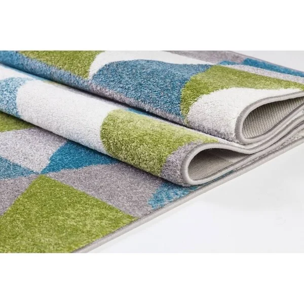 Ladole Rugs Boston Collection Geometric Pattern Empire Triangles Area Rug Carpet in Green Blue White - 8x11 (7'10 inch x 10'5 inc