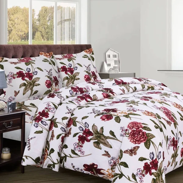 Blossoms Flannel Luxury 3-Piece Printed Duvet Cover Set - Queen