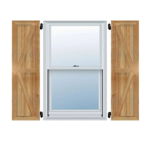 Ekena Millwork 16-7/8 in.W X53 in.H TimberCraft Five 3-3/8 in. Framed Board and Batten Shutters with Z-Bar Rough Sawn Western Re