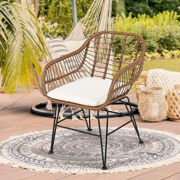 3 Pcs Patio Rattan Bistro Set with Cushion-White