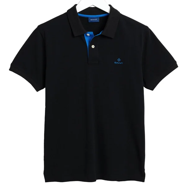 Gant Contrast Collar Pique Rugger Men's Polo Shirt - Black