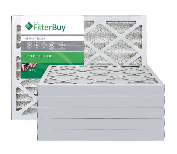AFB Silver MERV 8 12x16x2 Pleated AC Furnace Air Filter. Pack of 6 Filters. 100% Produced in The USA.
