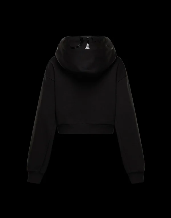 Moncler - Cotton-blend Cropped Hoodie, Women, Black, XL, Tops