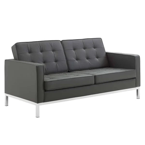 Modway Loft Tufted Upholstered Faux Leather Loveseat - Silver Gray