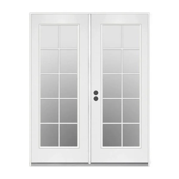 JELD-WEN 72-in x 80-in External Grilles Primed Steel Right-Hand Inswing Double Door French Patio Door in Off-White - JW2059-0190