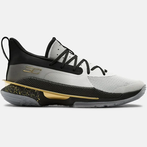 Under Armour Curry 7 - Mens Basketball Shoes - White/Black/Gold - Size 7.5