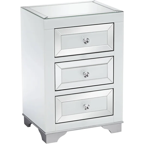 Studio 55D Addison White Mirrored 3-Drawer Side Table
