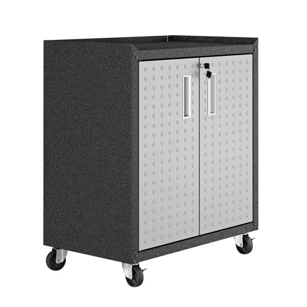 Manhattan Comfort 3-Piece Fortress Mobile Space-Saving Steel Garage Cabinet and WorkTable 1.0 in Grey