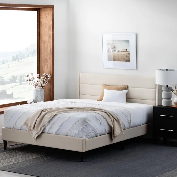 Brookside Sara Upholstered Bed with Horizontal Channels - Cream - Twin XL