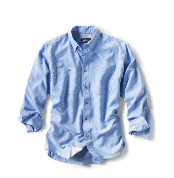 Orvis Men's Tech Chambray Work Shirt, Medium Blue, XL