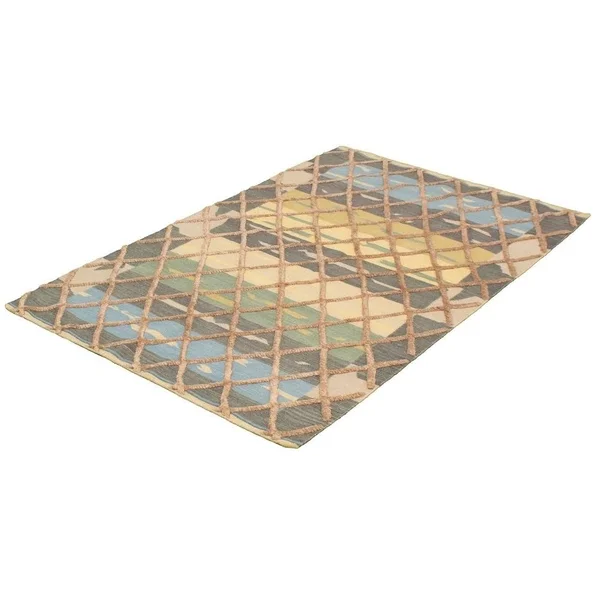 Hand Woven Cambridge Beige, Dark Grey Wool Kilim 5&0x22 x 7&10x22