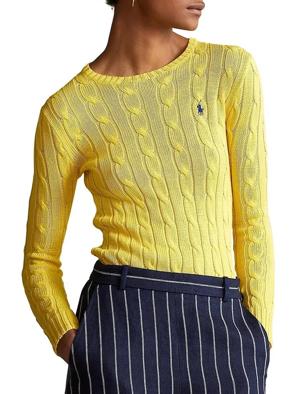 Polo Ralph Lauren Women's Cable Knit Sweater - Elite Yellow - Size Large
