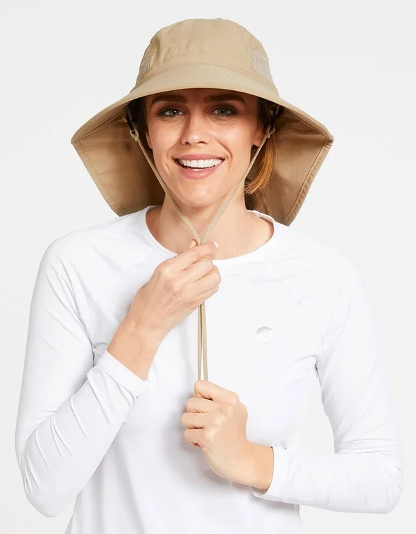 Women's Adventure Sun Hat UPF 50+, Women's Legionnaire Style Hat Camo, Khaki Underbrim