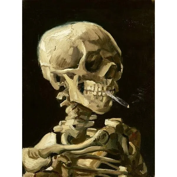 Easy Art Prints Vincent Van Gogh's 'Skull with Burning Cigarette' Premium Canvas Art - 36 x 24 - Classic Black Frame - Classic