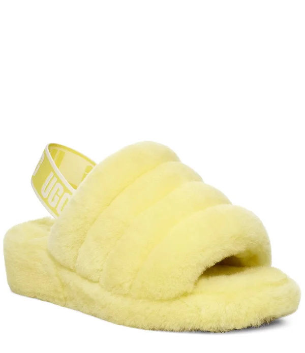 Ugg Women's Fluff Yeah Slide Sheepskin in Neon Yellow, Size 10