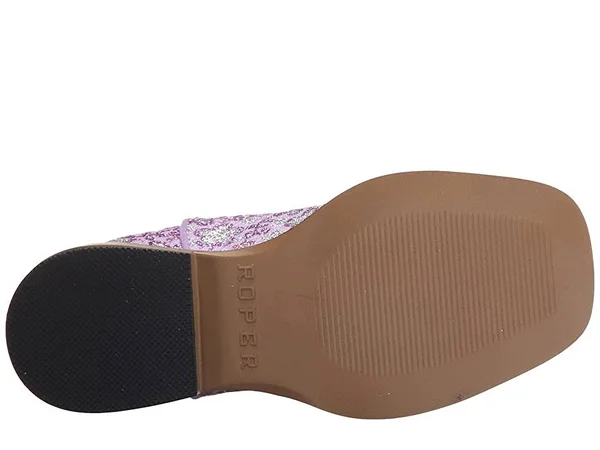 Roper Girl's Floral Glitter Purple Boots - 12
