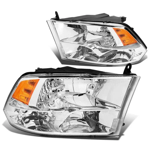 DNA Motoring for 09-18 Dodge Ram Truck 1500/2500/3500 Pair of Headlight Chrome Housing Amber Corner HeadAmp - 4th Gen 10 11 12