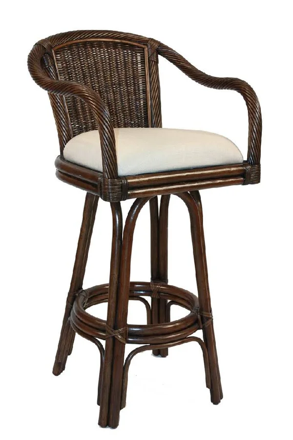 Key West Indoor Swivel Rattan & Wicker 24x22 Counterstool in Antique Finish - Hospitality Rattan Home 102-6101-ATQ-C/SU-742