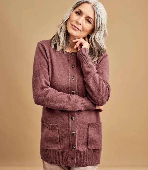 Lambswool Crew Neck Cardi Brown