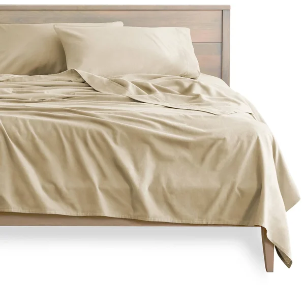 Bare Home Flannel Sheet Set 100% Cotton, Velvety Soft Heavyweight - Double Brushed Flannel - Deep Pocket (Queen, Sand)