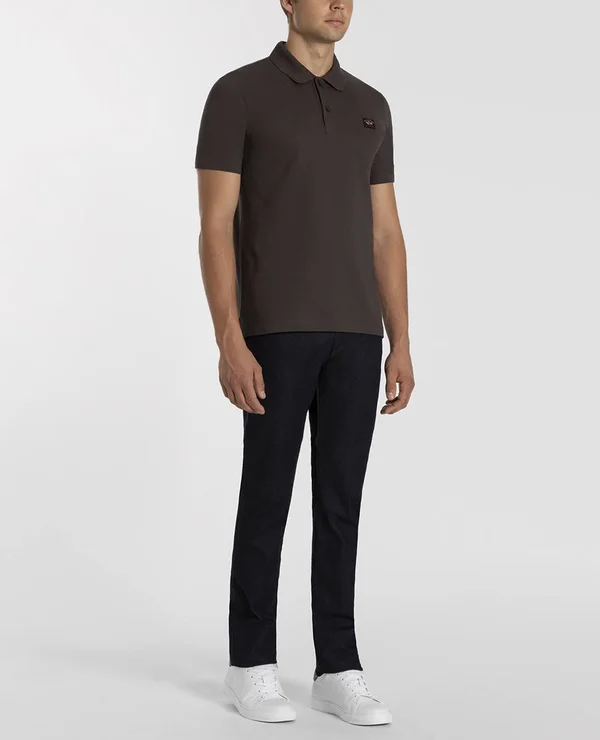 Paul & Shark Organic Cotton Piqué Polo with Iconic Badge - Brown