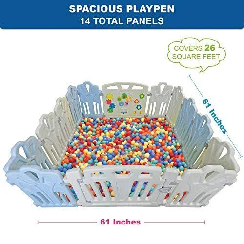 Baby Playpen Kids Activity Center - 14 Panel, Safety Play Yard Area - Indoor, Outdoor Portable Fence, Adjustable, Non-Toxic, M