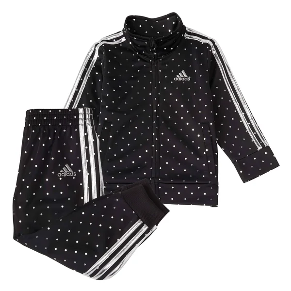 Adidas Little Girls& Dot Tricot Jacket and Pants Track Set - 2T, Black