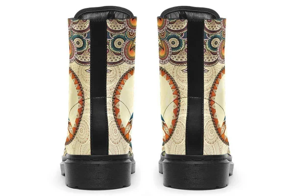 Tan Peace Mandala Boots - Peace Sign Boots, YesWeVibe Women's Boots, Black Sole, US 9, EU40.5