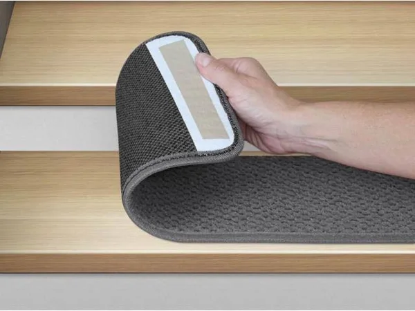 Set of 12 Adhesive Carpet Stair Treads - Gray - 8 in. x 23.5 in.