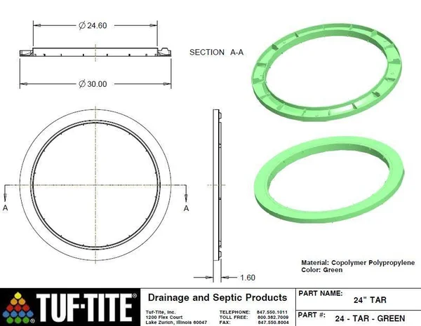 TUF Tite 24x22x 26x22 Flat Lid Septic Tank Riser System - Flat