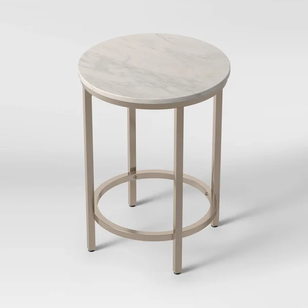 Greenwich Round Marble Top End Table with Nickel Base Natural - Threshold