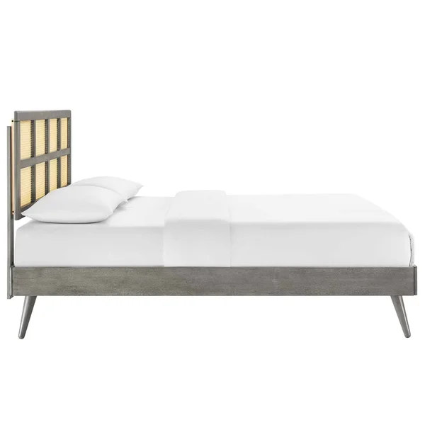 Modway Sidney Cane and Wood Queen Platform Bed with Splayed Legs MOD-6370 - Gray