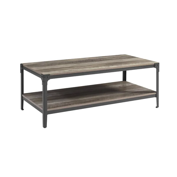 Walker Edison Angle Iron Rustic Wood Coffee Table - Grey Wash