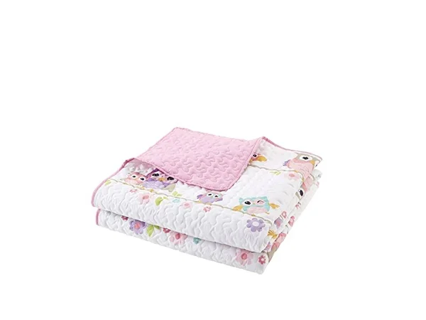 Comfort Spaces - Howdy Hoots Kids Bedspread Mini Quilt Set - 3 Piece - Pink White - Teens/Girls - Owl Print - Queen size, Includ