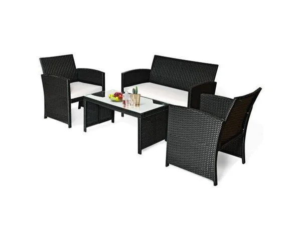 Costway 4 Pieces Patio Rattan Furniture Conversation Set Cushioned Sofa Table Garden