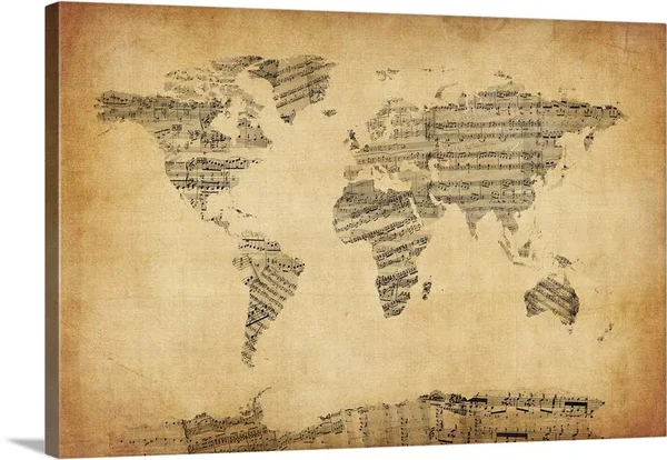 Map of The World Map from Old Sheet Music - Canvas Wall Art, 60x40, Great Big Canvas