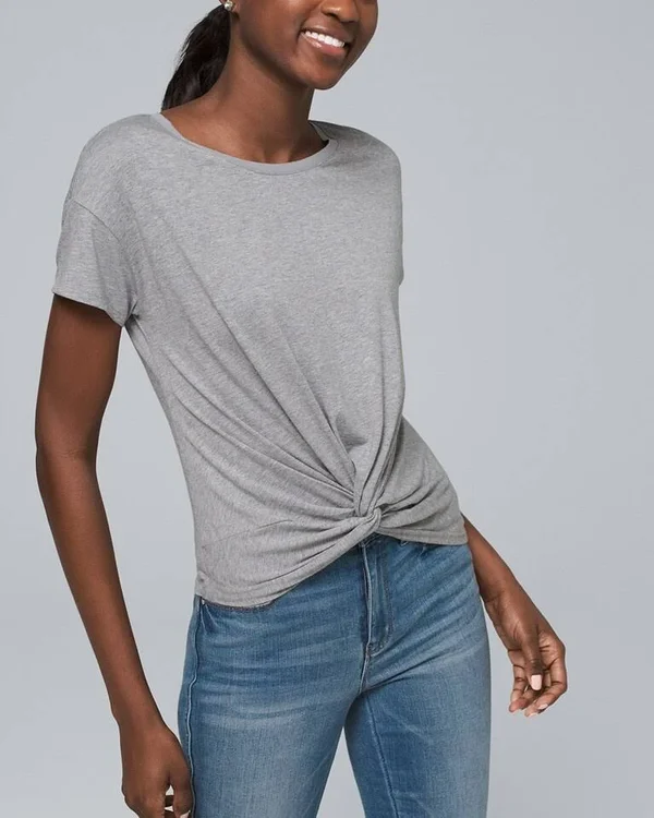 Women's Twist-Front Tee by White House Black Market, Heather Mercury