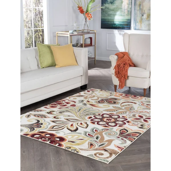 Alise Rugs Decora Transitional Floral Area Rug (7&10 x 10&3 - Ivory)