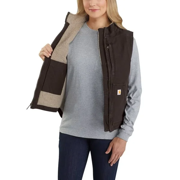 Carhartt Women's Brown Washed Duck Sherpa Lined Vest - Plus