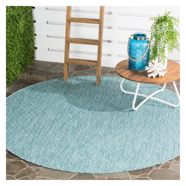 Safavieh Indoor/ Outdoor Courtyard Aqua/ Aqua Rug - 6&7x22 x 6&7x22 Round