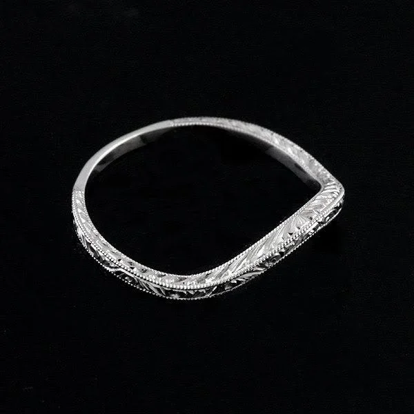 Deep Curved Ring - Vintage Style Wedding Ring, Contour Wedding Band, Engraved Thin Band, Delicate 1.6mm 14K Gold Nickel Free Gold