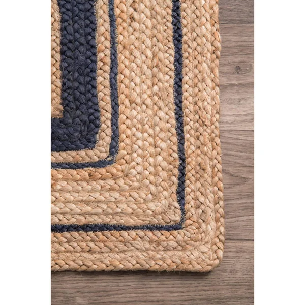nuLOOM Rikki Braided Border Jute Navy 10 ft. x 14 ft. Area Rug, Blue