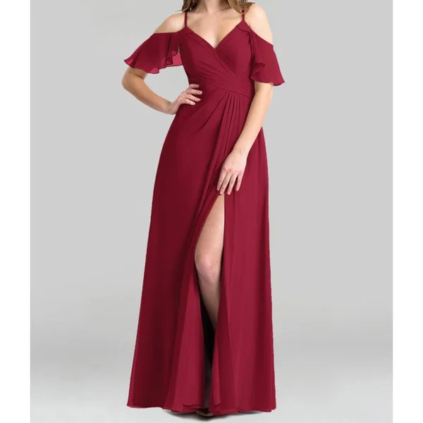 Azazie A-Line/Princess V-Neck Floor-Length Chiffon Bridesmaid Dresses - Burgundy