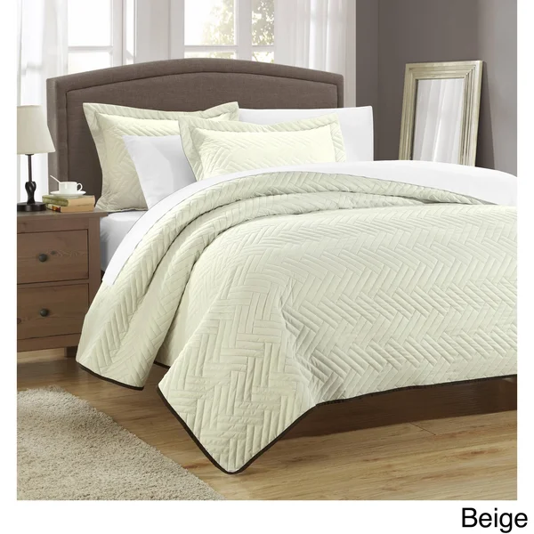 Chic Home Cupertino Herringbone Reversible 7-Piece Quilt Set, Color: Red/Size: Queen