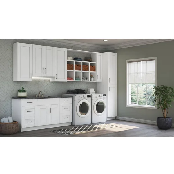 Hampton Bay Shaker Assembled 24x30x12 in. Diagonal Corner Wall Kitchen Cabinet in Satin White