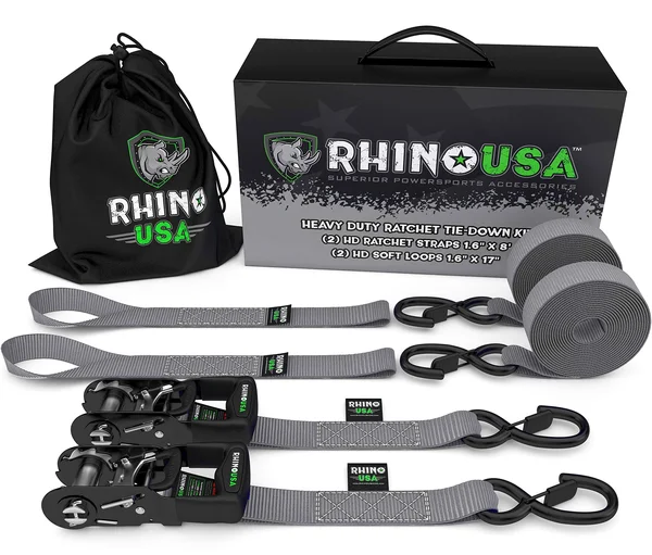 Rhino USA Ratchet Straps Tie Down Kit, 5, 208 Break Strength - Includes (2) Heavy Duty 1.6x22 x 8& Rachet Tiedowns with Padded Ha